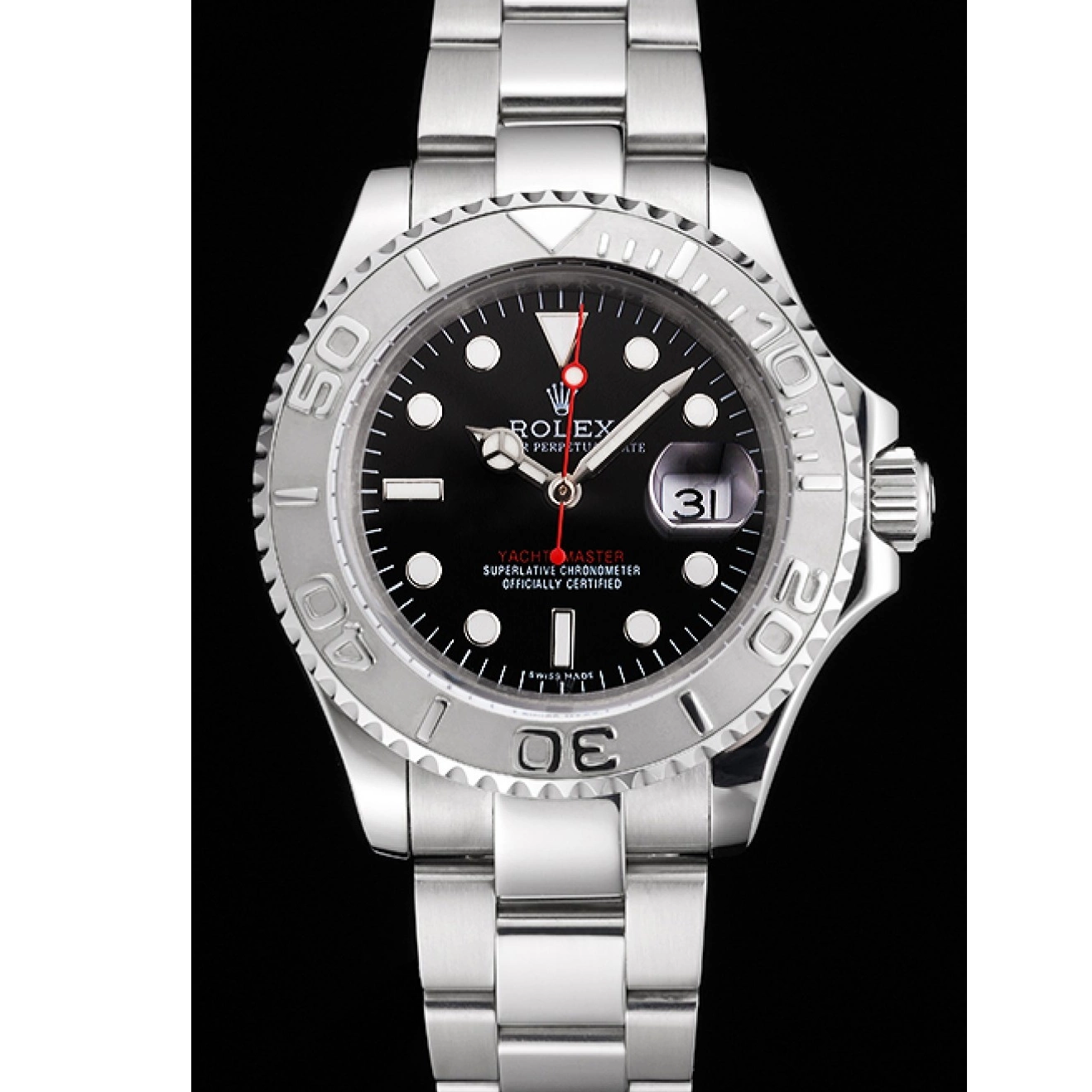 Rolex copies cheap Steel Bracelet Black Yacht-Master Rolex Dial And Swiss Case Stainless 0711